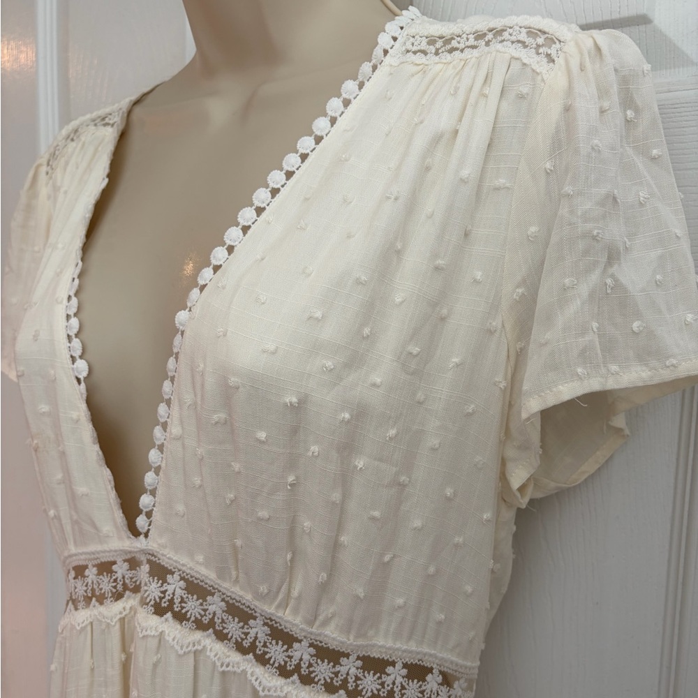 Aakaa NWT Womens Large Ivory Swiss Dot Lace Boho Cottagecore Maxi Dress - Picture 2 of 12